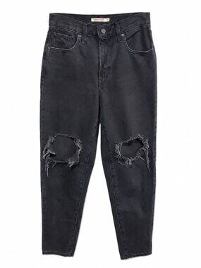 LEVI'S High Waisted Mom Jean Tapered Leg Stretch Distressed Black Women 28 x 28"